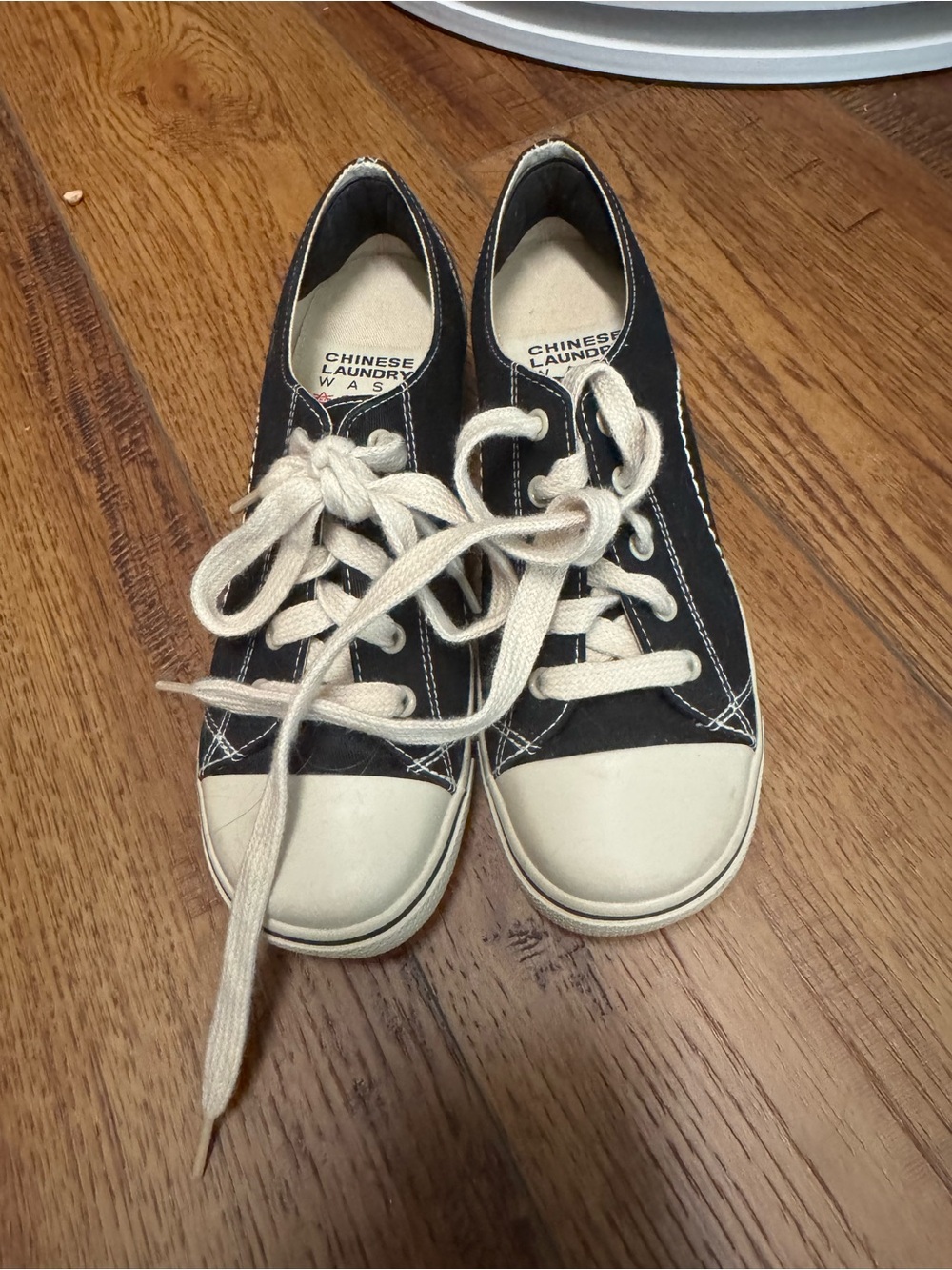 Chinese Laundry Black Canvas Y2K Lace-Up Sneakers